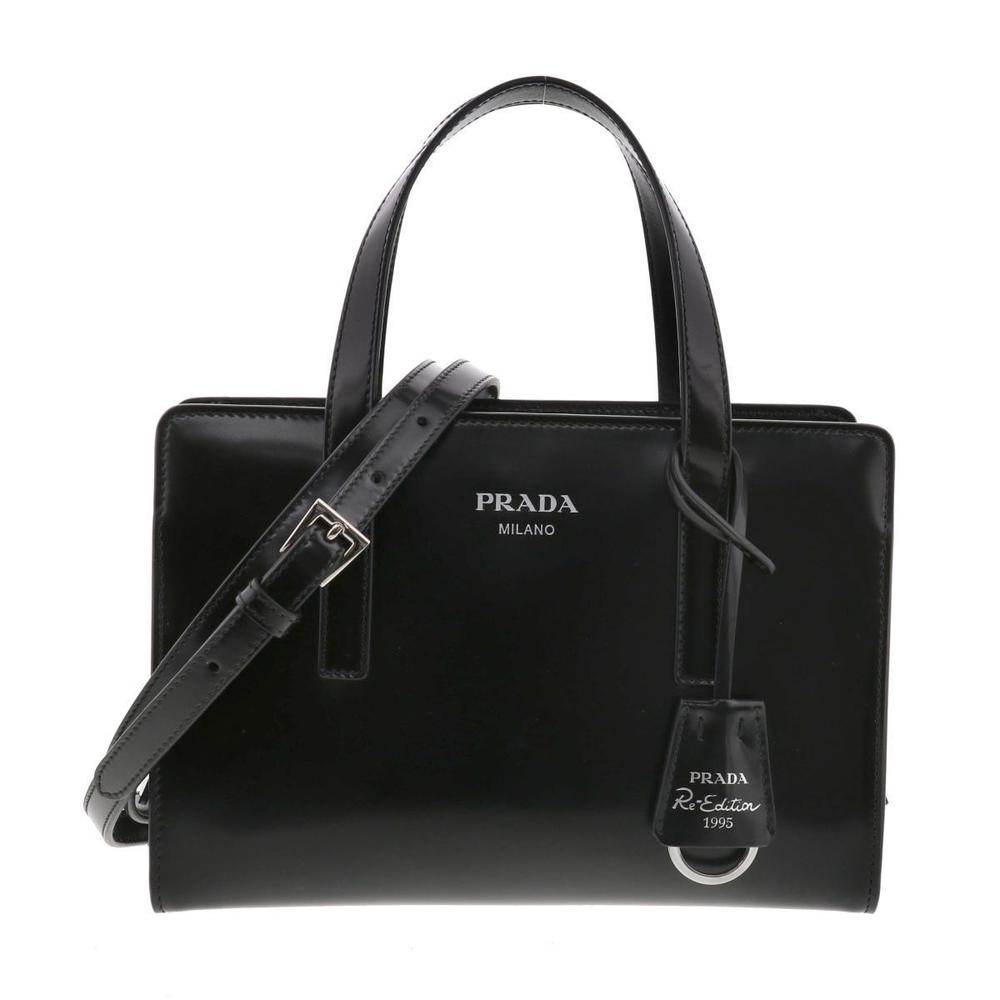 Prada Re-Edition Blushed Leather Mini Handbag Black